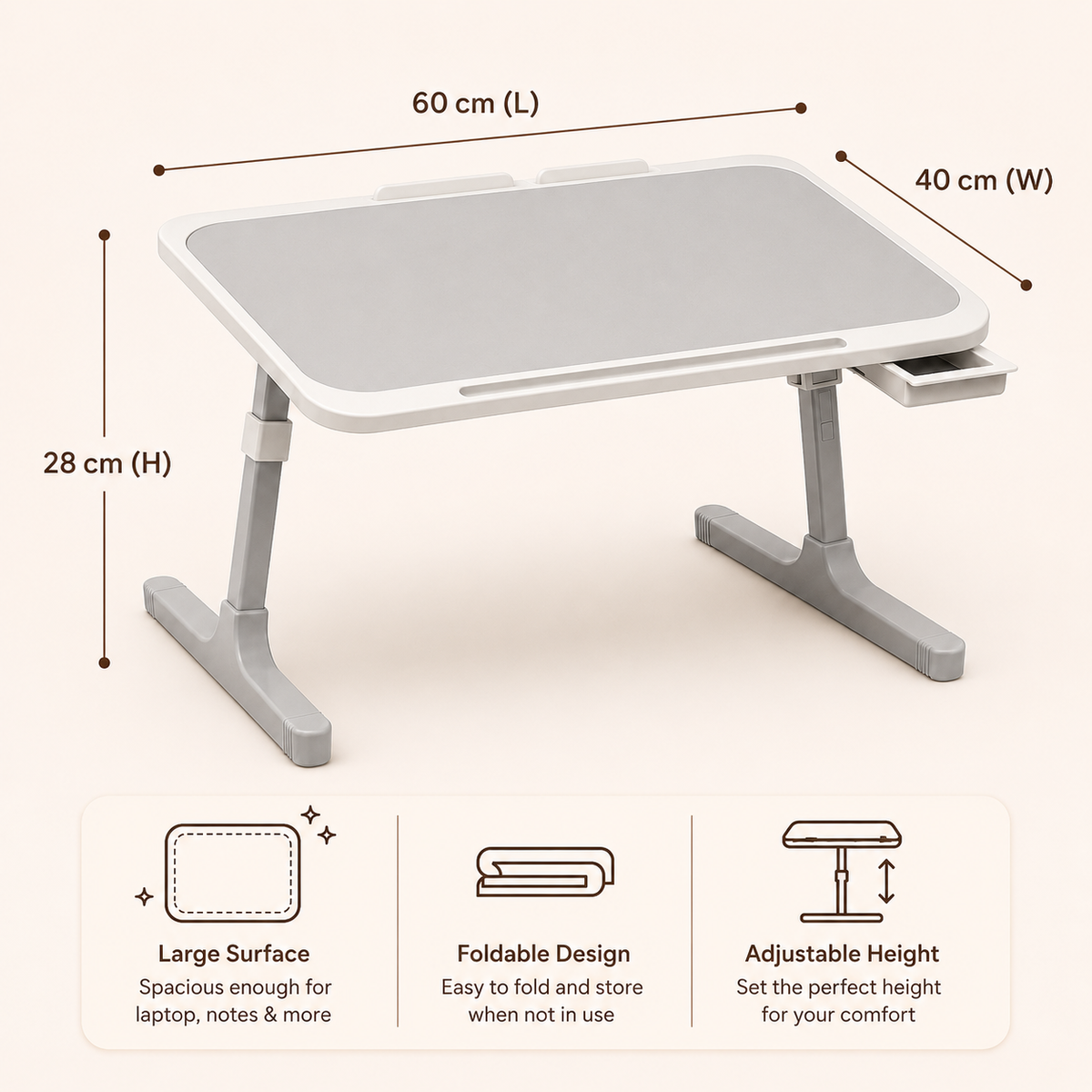 Evcve Premium Foldable Bed Table Adjustable Height Multifunction Table with Light