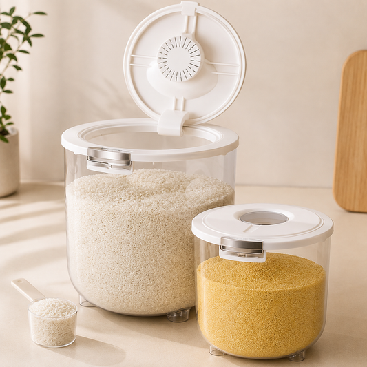 Evcve Large Capacity Transparent Rice Container with One-Click Lid