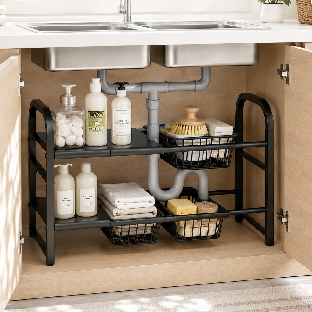 Evcve 2 Layer Expandable Under Sink Storage Rack