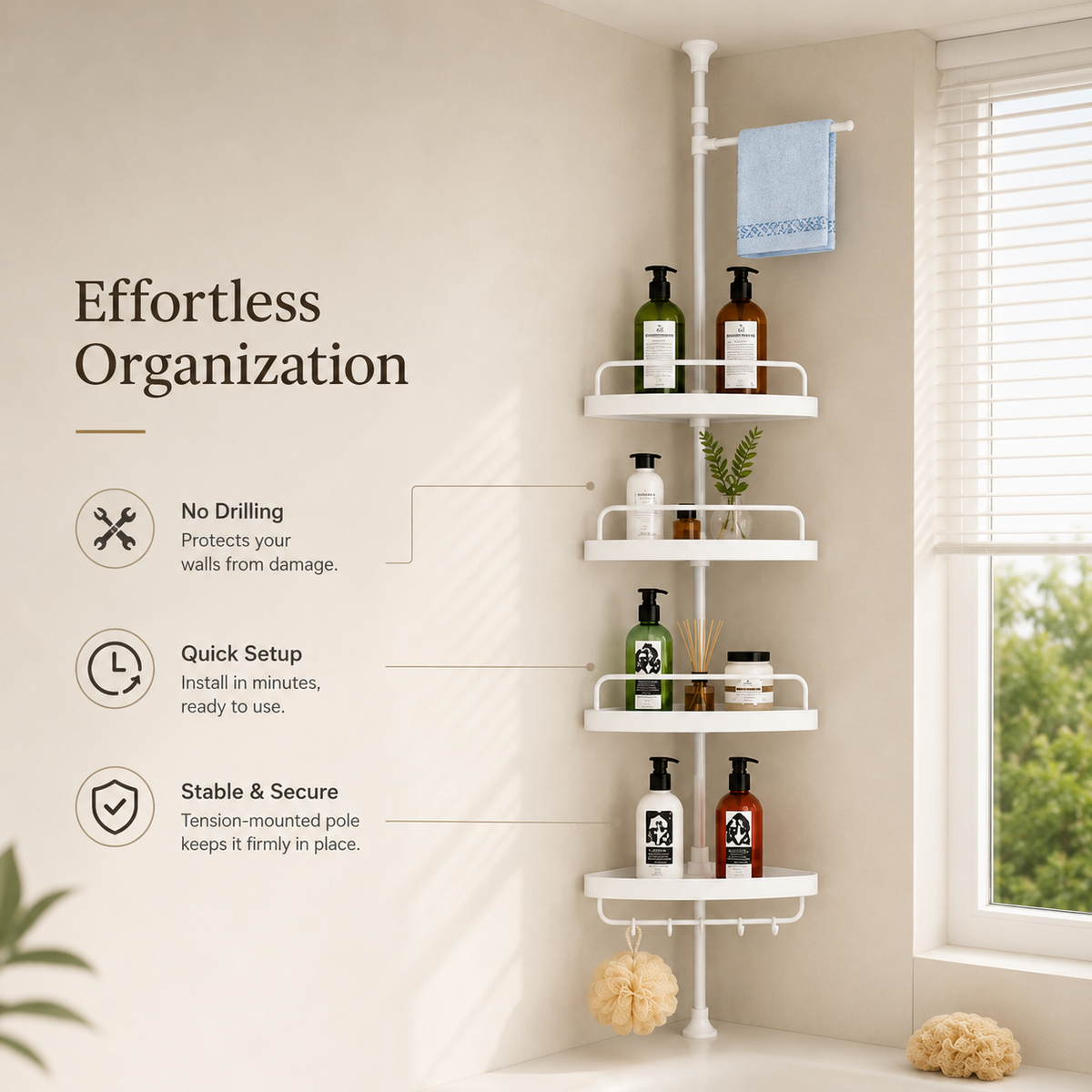 EVCVE Multipurpose Bathroom Rack with Hooks and Towel Bar - 4 Tier