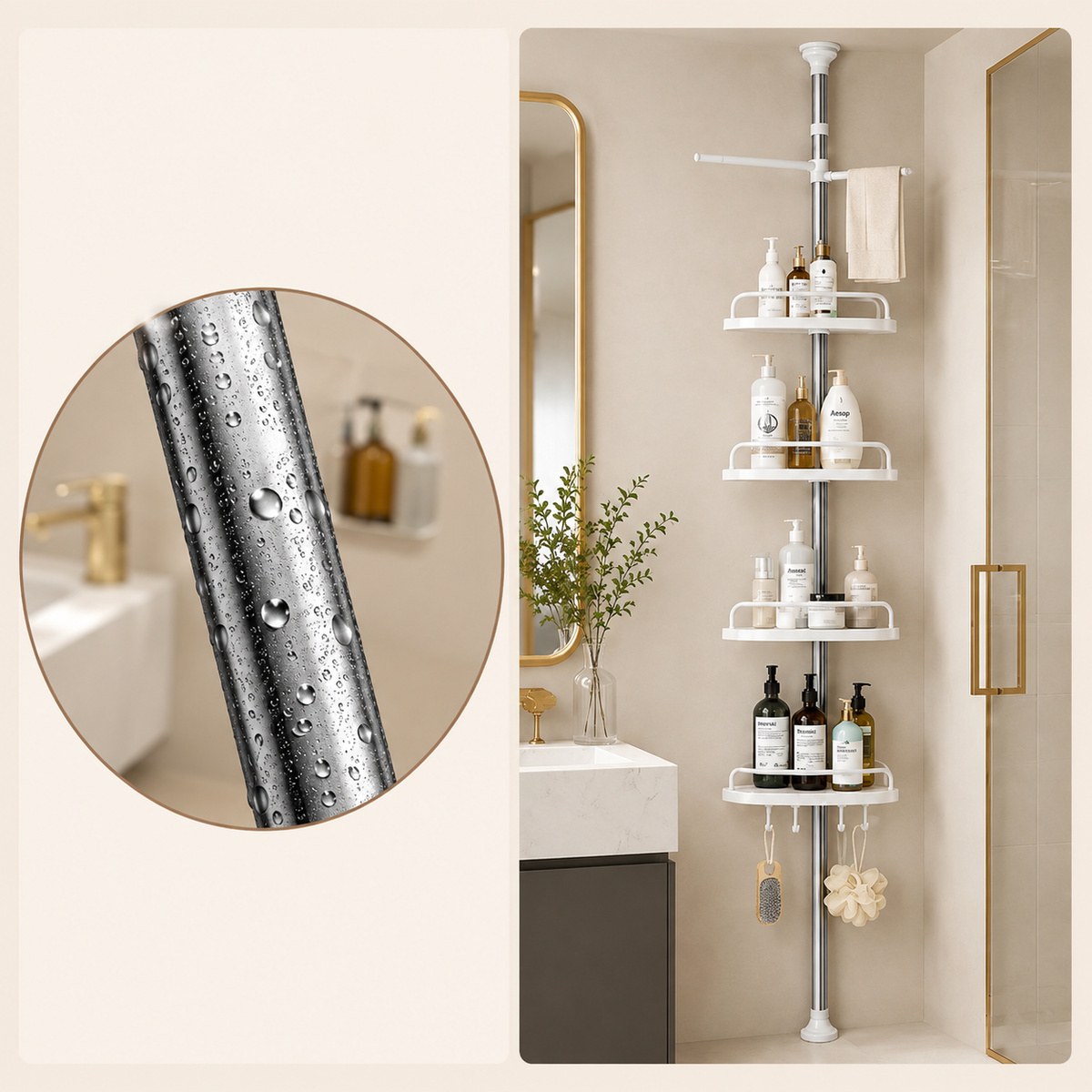 EVCVE Multipurpose Bathroom Rack with Hooks and Towel Bar - 4 Tier
