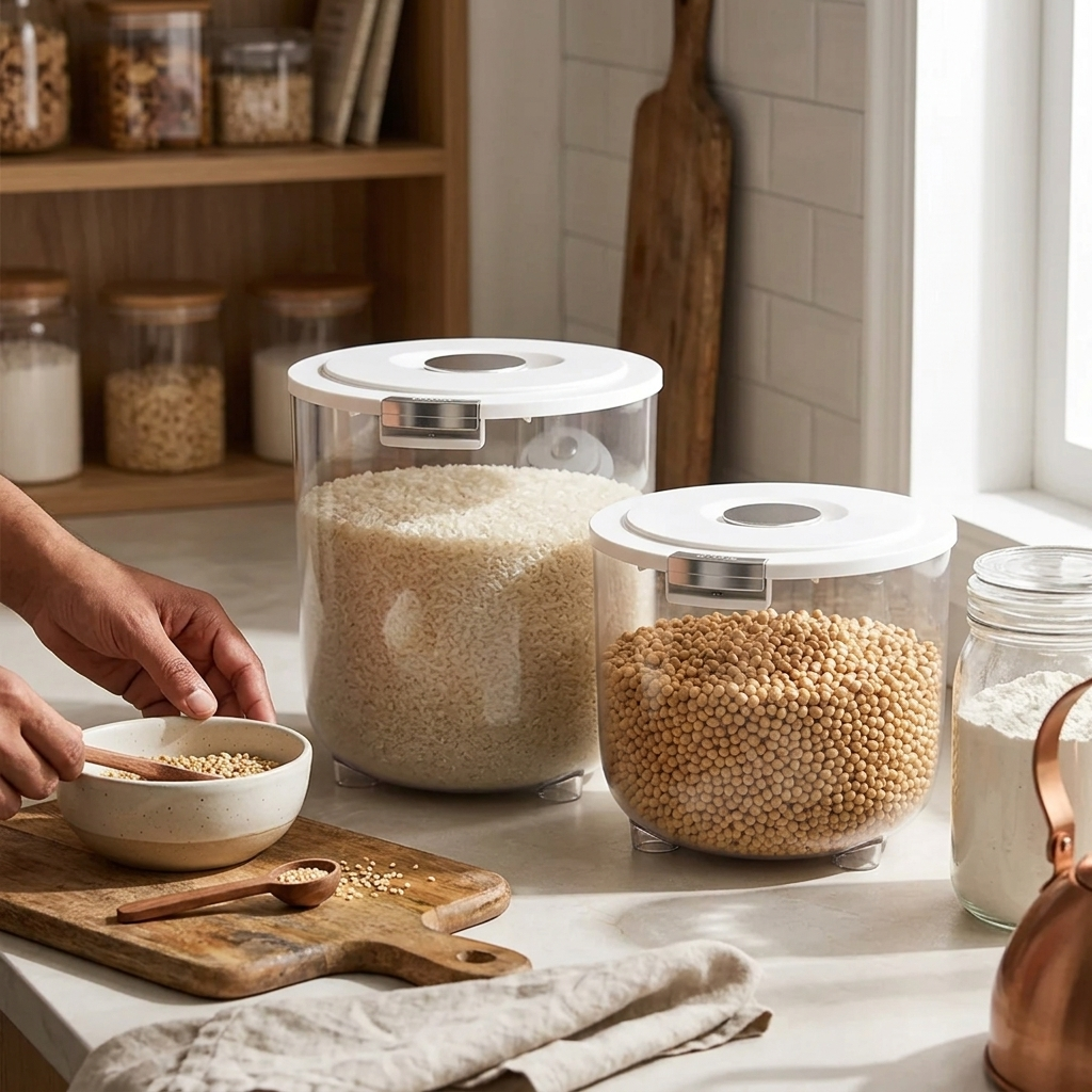 Evcve Large Capacity Transparent Rice Container with One-Click Lid