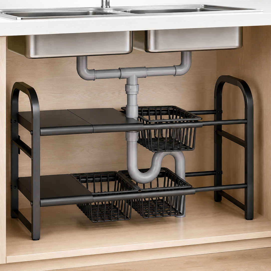 Evcve 2 Layer Expandable Under Sink Storage Rack
