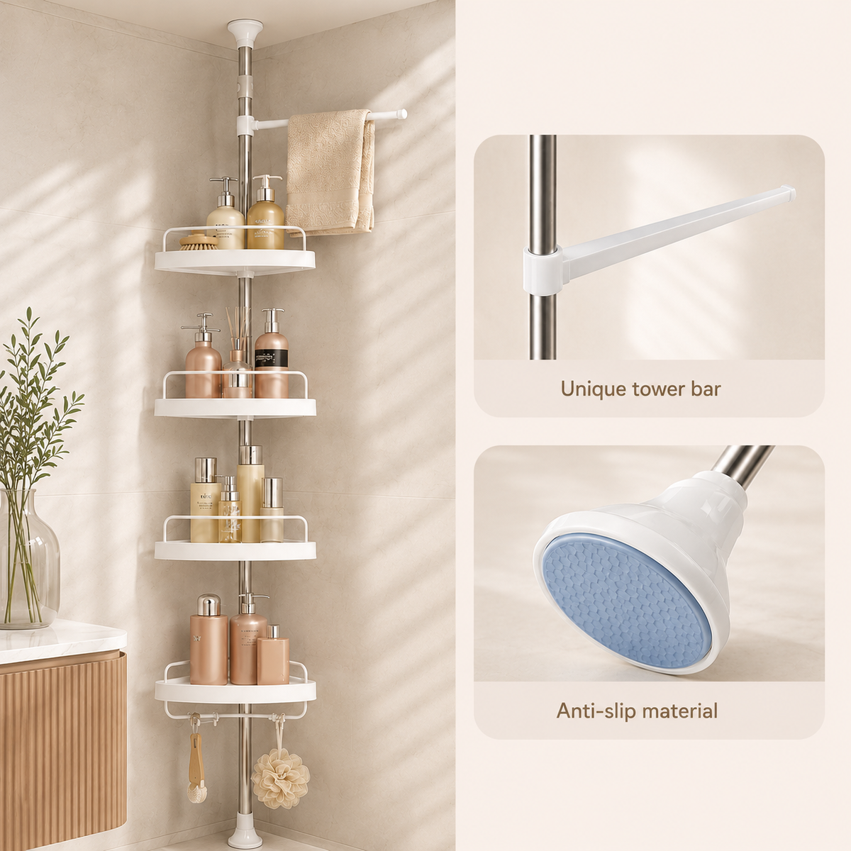 EVCVE Multipurpose Bathroom Rack with Hooks and Towel Bar - 4 Tier