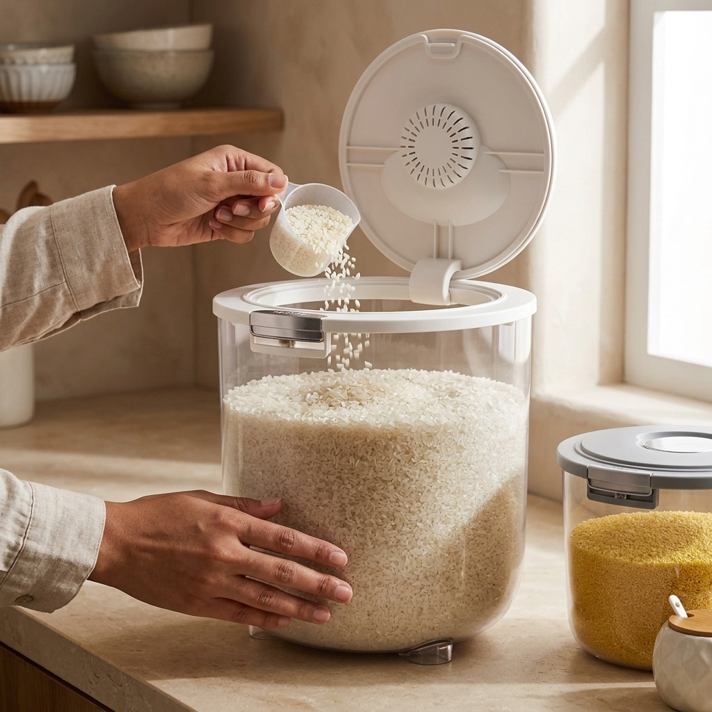 Evcve Large Capacity Transparent Rice Container with One-Click Lid