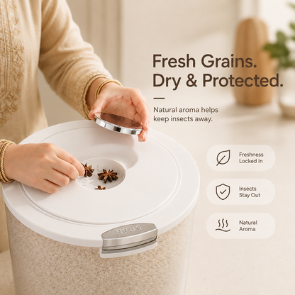 Evcve Large Capacity Transparent Rice Container with One-Click Lid