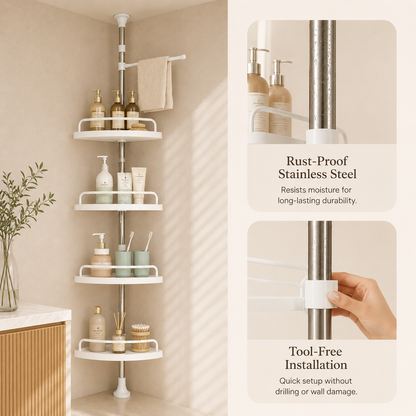 EVCVE Multipurpose Bathroom Rack with Hooks and Towel Bar - 4 Tier