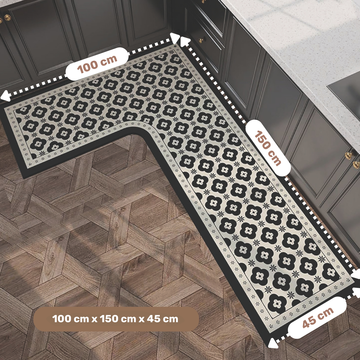 Evcve Non-Slip L-Shaped Kitchen Rug with Rubber Backing