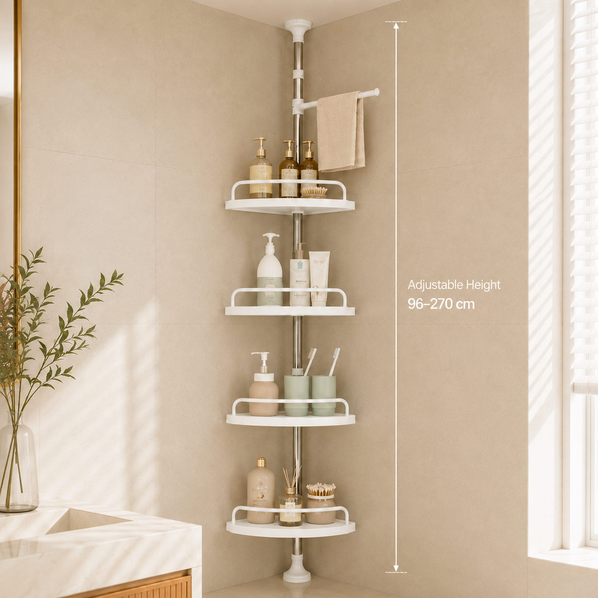 EVCVE Multipurpose Bathroom Rack with Hooks and Towel Bar - 4 Tier