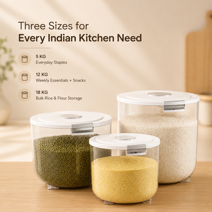 Evcve Large Capacity Transparent Rice Container with One-Click Lid