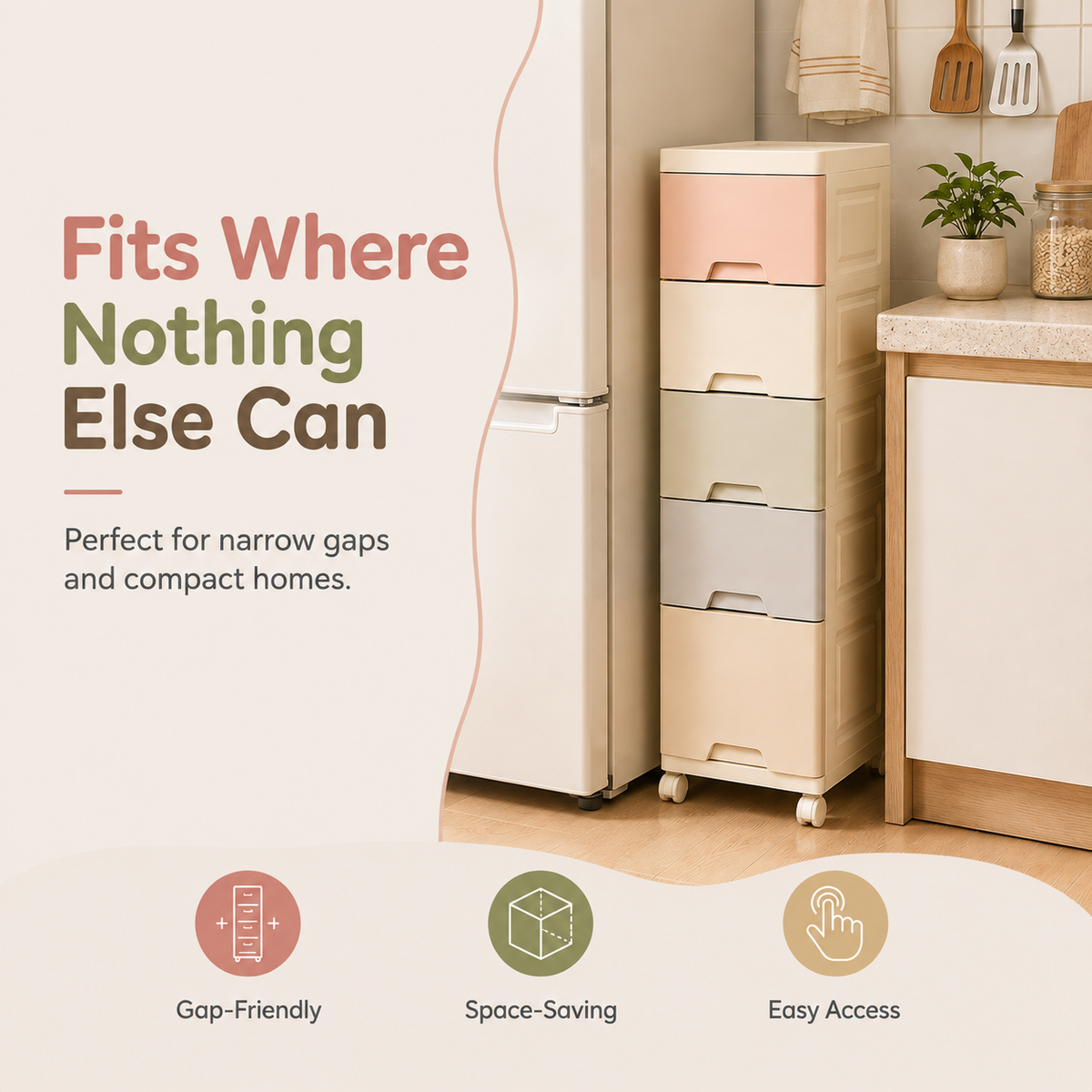 Evcve Multi-Purpose Multicolor Slim Storage Cabinet with Wheels