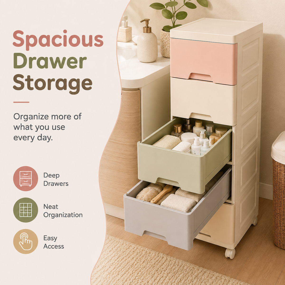 Evcve Multi-Purpose Multicolor Slim Storage Cabinet with Wheels