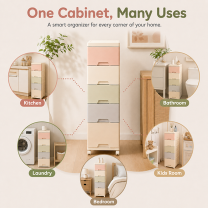 Evcve Multi-Purpose Multicolor Slim Storage Cabinet with Wheels